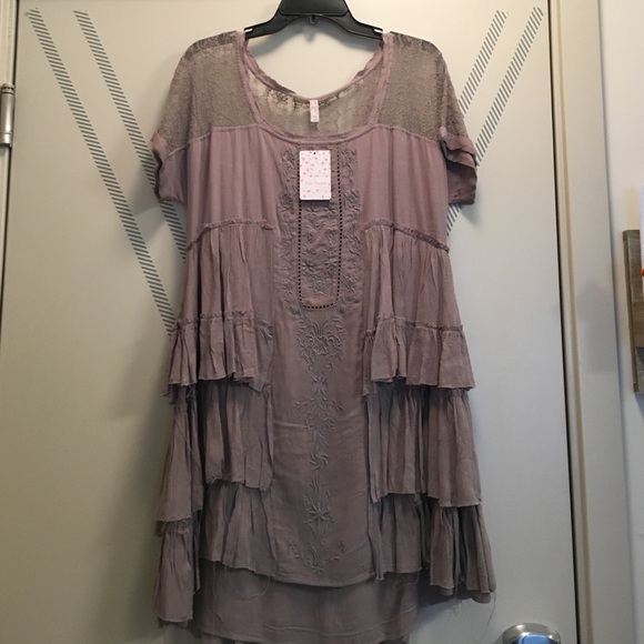 Free People Grey Embroidered Dress