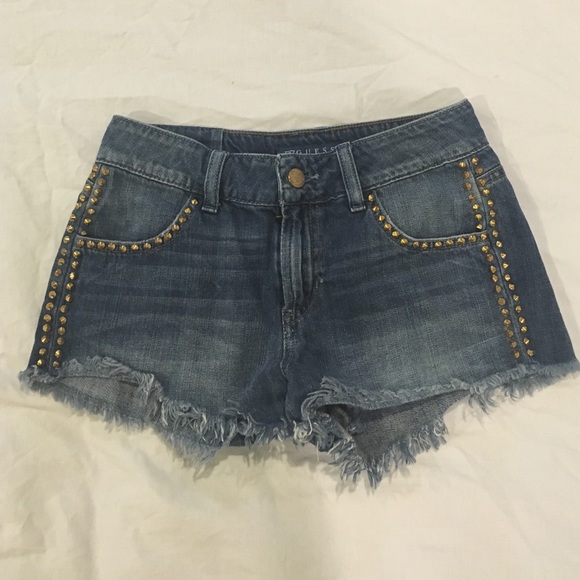 GUESS High rise gold studded denim shorts - Picture 1 of 3