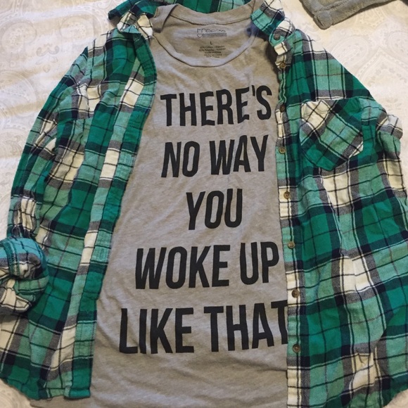 Adorable graphic tank with blue flannel!