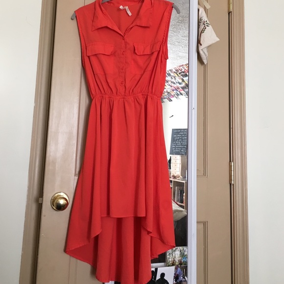Coral high low button up dress