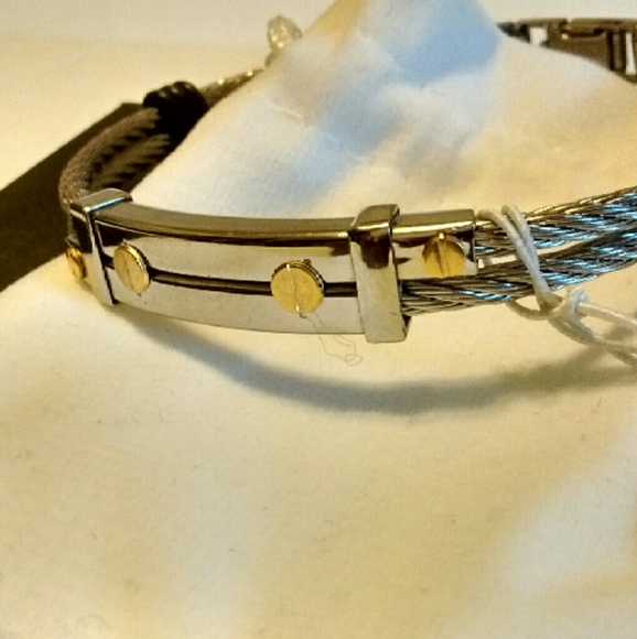Mens cable 18k and stainless steel bracelet