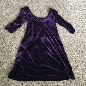 Purple velvet mini dress.
