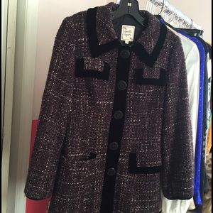 Nanette Lepore Purple Tweed Jacket Velvet Trim 2 S