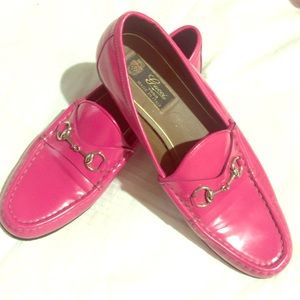Gucci Women's Pink Patent Leather Horsebit Loafers