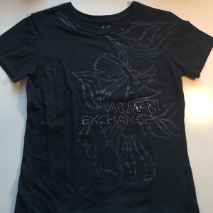 AX Armani Exchange Black Embellished T-Shirt SZ S