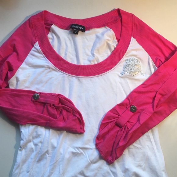 Bebe Pink & White Logo Tee Sz M