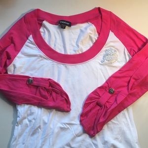Bebe Pink & White Logo Tee Sz M