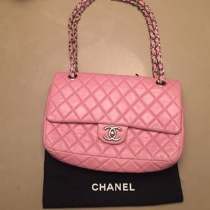 Pink Leather Chanel lamb skin quilted purse