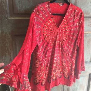 True Red Boho Chic blouse. L/XL