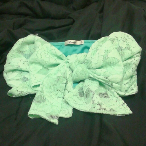 Papaya Teal Crochet Bow Bandeau/Crop Top