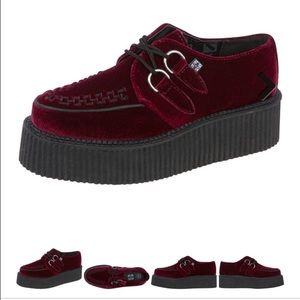 T.U.K. CREEPER SNEAKER ROUND TOE VELVET BURGUNDY