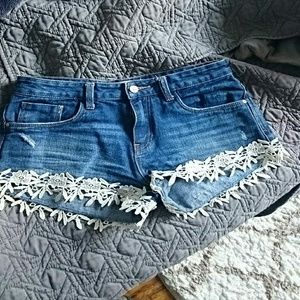 Zara floral lace denim shorts