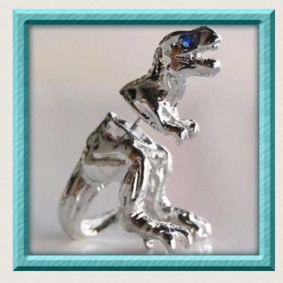Silver T-Rex Dinosaur Earrings - Picture 2 of 6