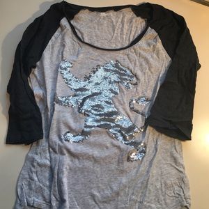 Express Gray Sequined T-Shirt Sz M