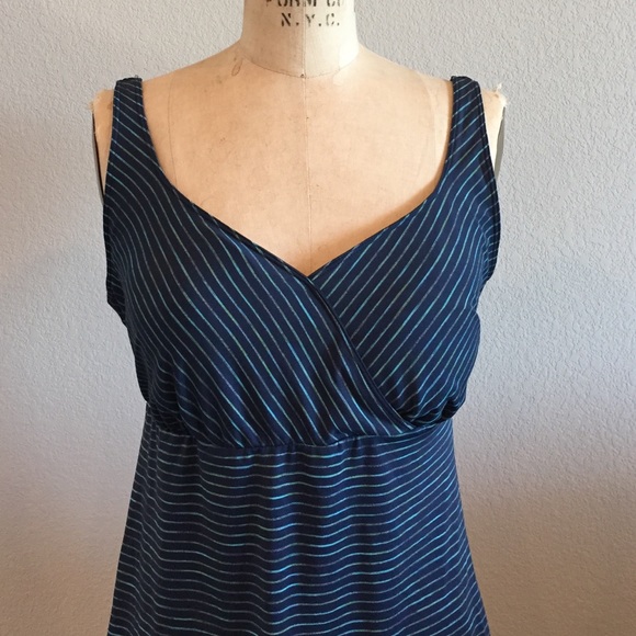 Prana performance tank dress in dark blue stripe.