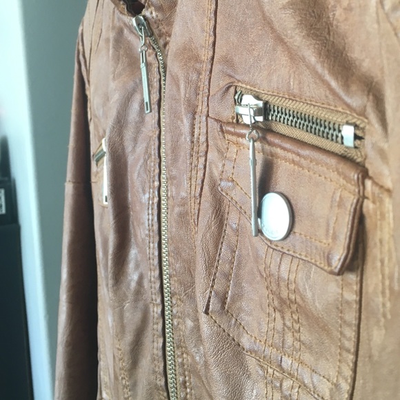 Joy Jou Light Brown Vegan Leather Jacket - Picture 2 of 4