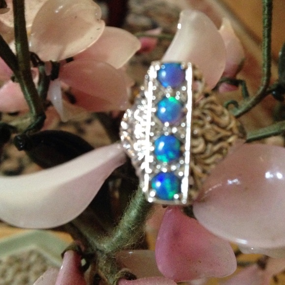 Vintage Jewelry - Vintage art nouveau blue fire opal 925 ring