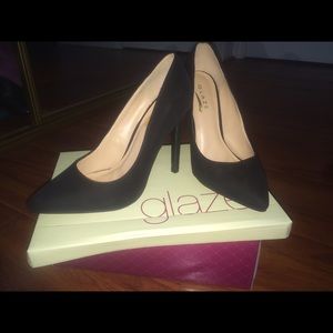 Glaze, Black Suede point Heels