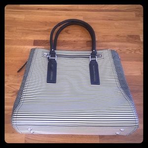 Stella & Dot Madison Tech Bag Black & Cream Stripe