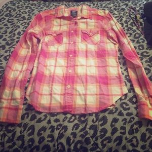 Pink orange and white long sleeve flannel like new