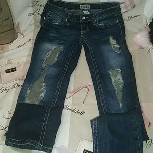 Mudd distressed dark skinny jeans bling pockets 3