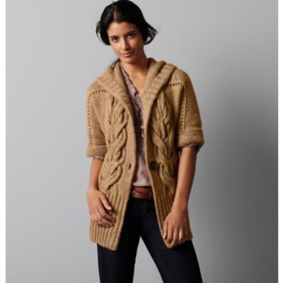 LOFT Petites Gorgeous Hooded Tan Sweater