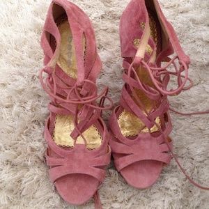 Pink bebe sued lace up pumps size 10