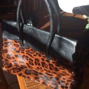 Genuine fur and leather satchel