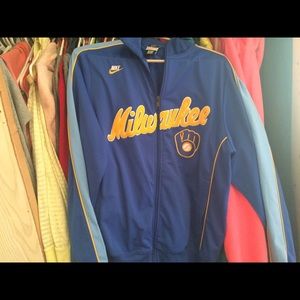 Womens Milwaukee Brewers large zip up track jacket