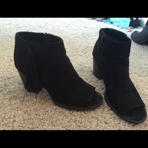 Soda black fringe booties