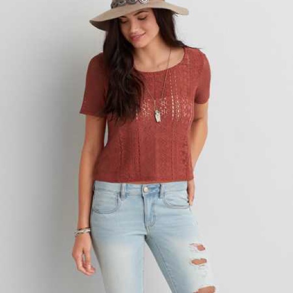American eagle outfitters button back lace t-shirt