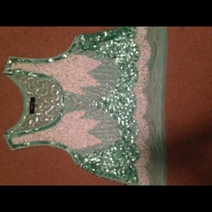 Sequin crop top, light teal