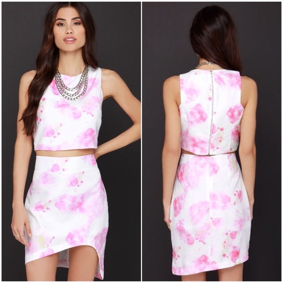 LuLus Watercolor Ways Print Two Piece Dress