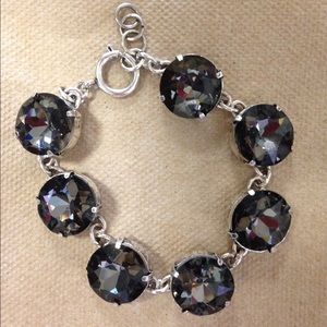 Silver rhinestone bracelet, charcoal color stone