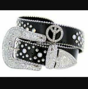Genuine leather bling peace rhinestone belt ML