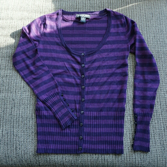 Plum Striped Cardigan Sweater