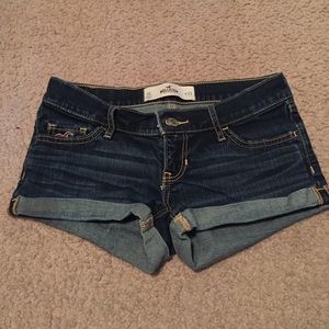Hollister Dark Wash Low Rise Jean Shorts.