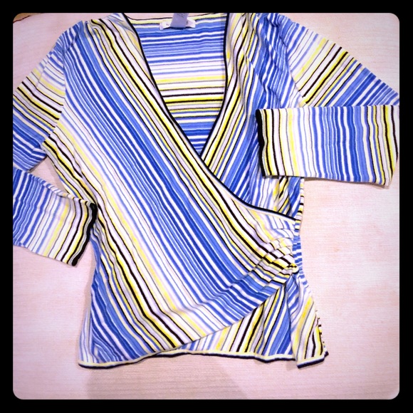 Nine West Striped Cross Wrap Sweater