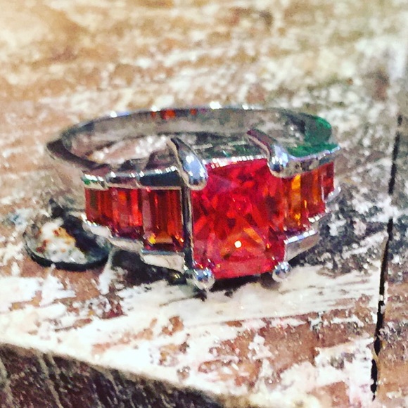 Red CZ AAA Emerald Cut Ring