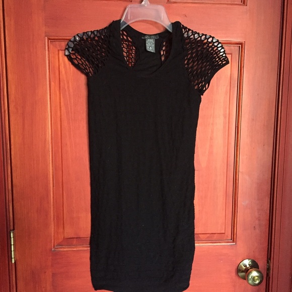 Black short body-con dress with netting - Picture 1 of 3