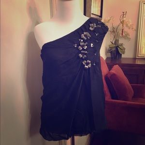 Max Studio silk one shoulder top