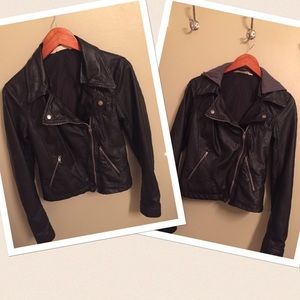 Hollister Vegan Leather Biker Jacket w/ opt hood