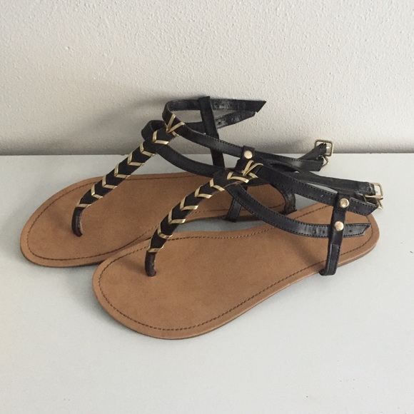 Black and gold sandals