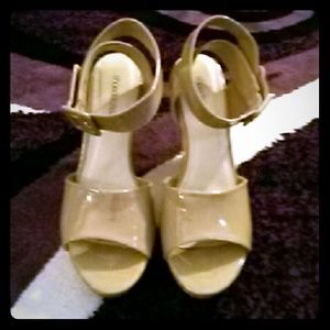 Tan strappy wedge heels