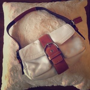 Vintage Coach Preppy White and Tan Handbag