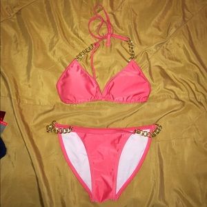 Pink/ gold chain bathing suit