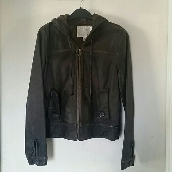 Brown Leather Hooded Jacket