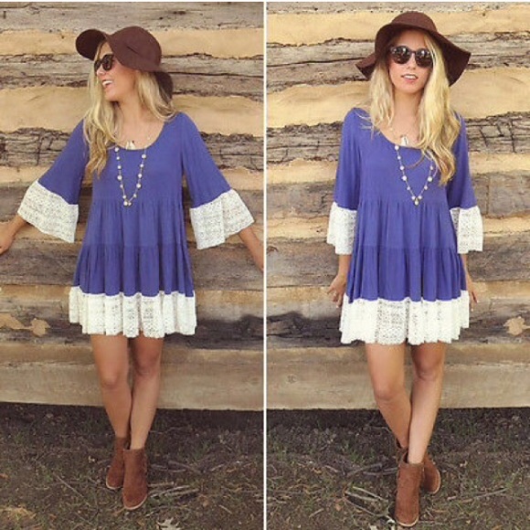 Sexy New Violet  Blue Scoop neck Dress with Lace - Picture 3 of 3