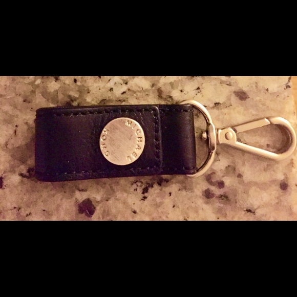 MK black Key chain leather/ plated gold hardware