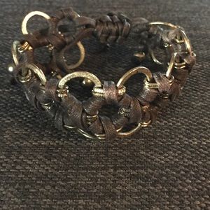 Brown leather and gold adjustable bracelet